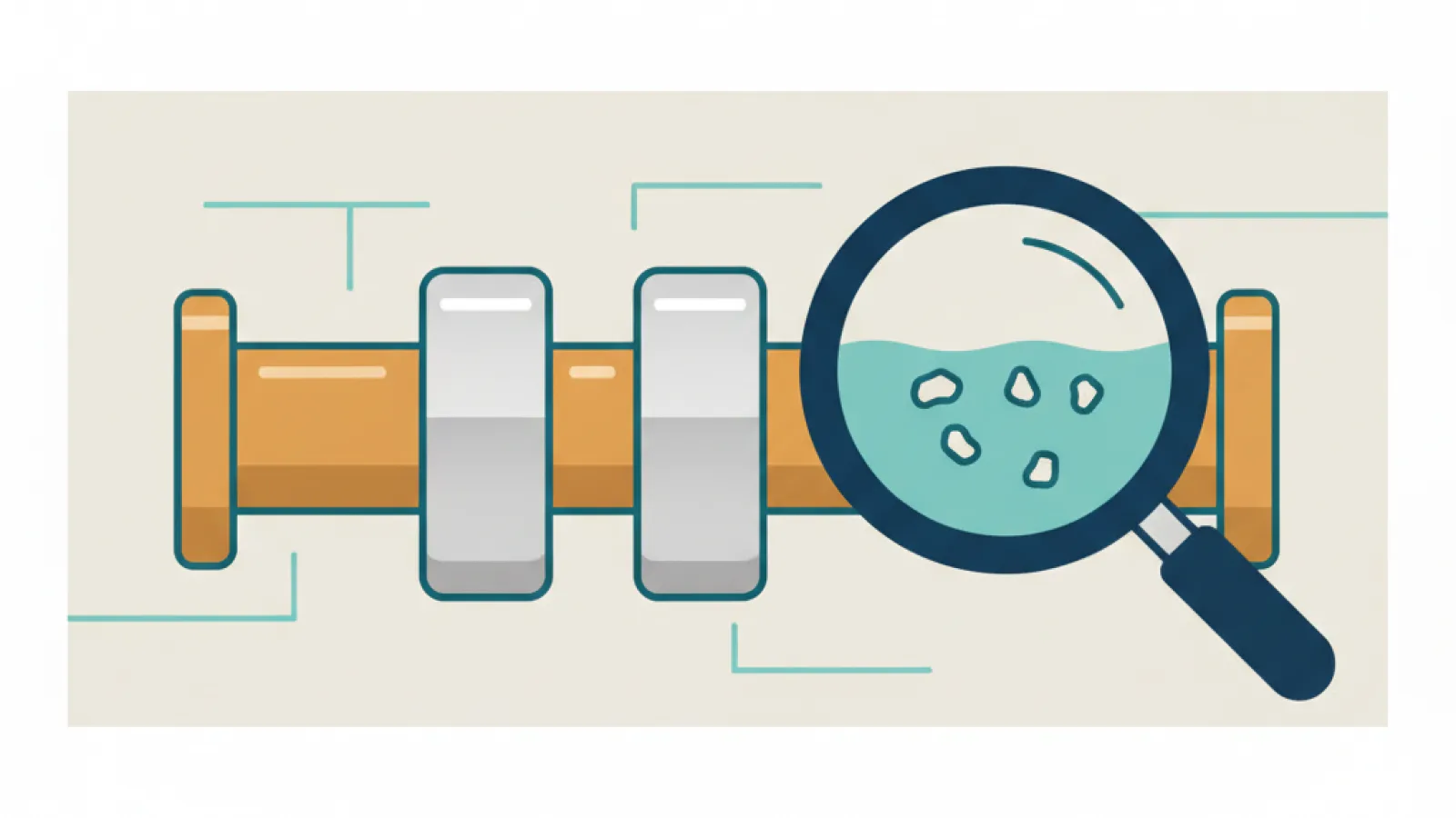 Schematische illustratie van een magnetische klem om een koperen waterleiding